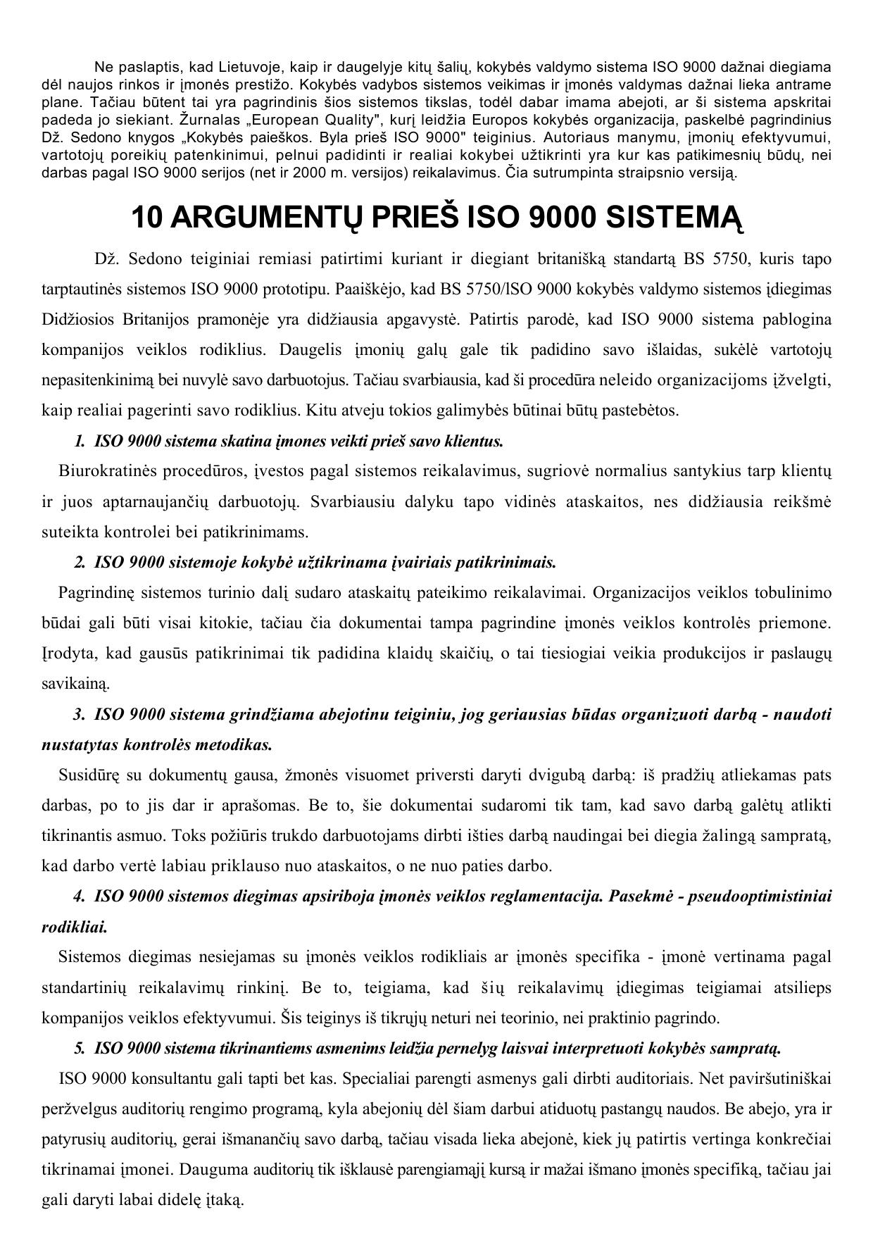 Microsoft Word - 10 argumentu pries ISO 9000 sistema.doc