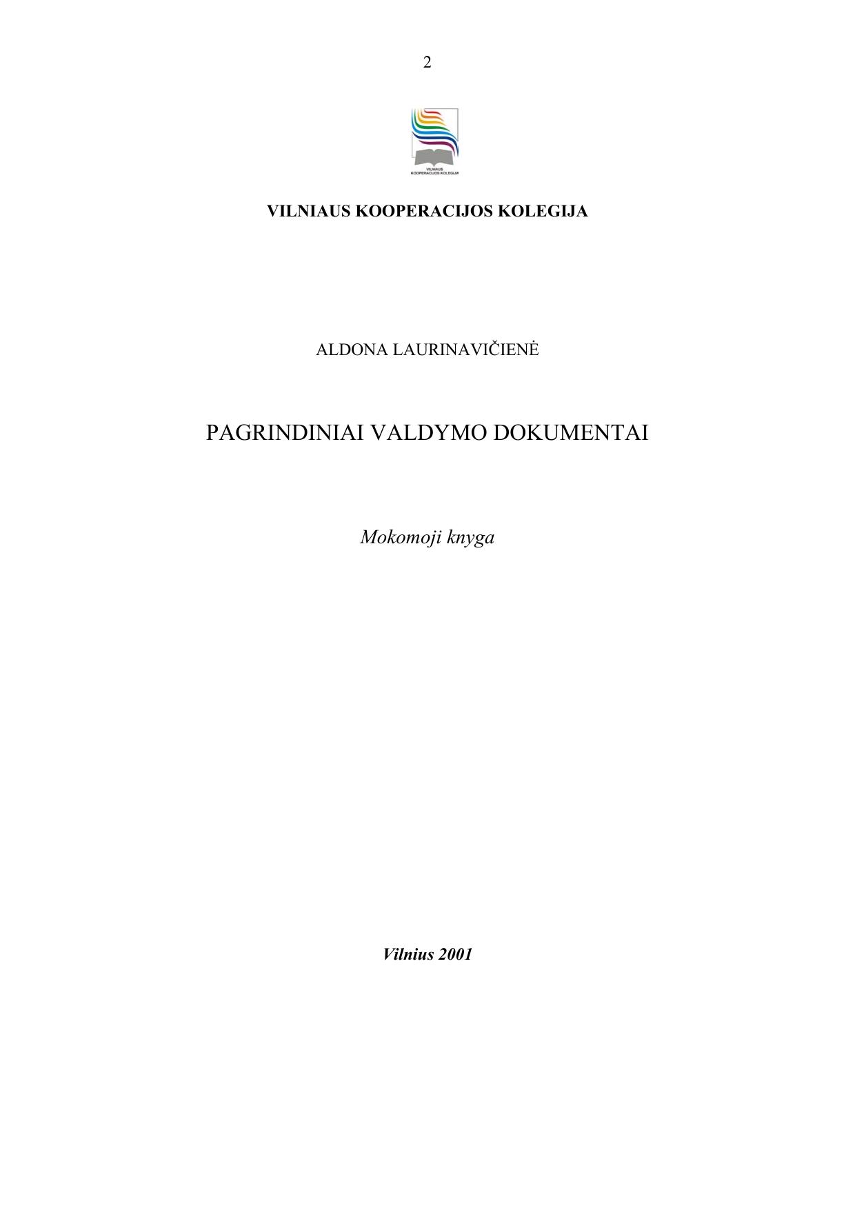 Pagrindiniai valdymo dokumentai