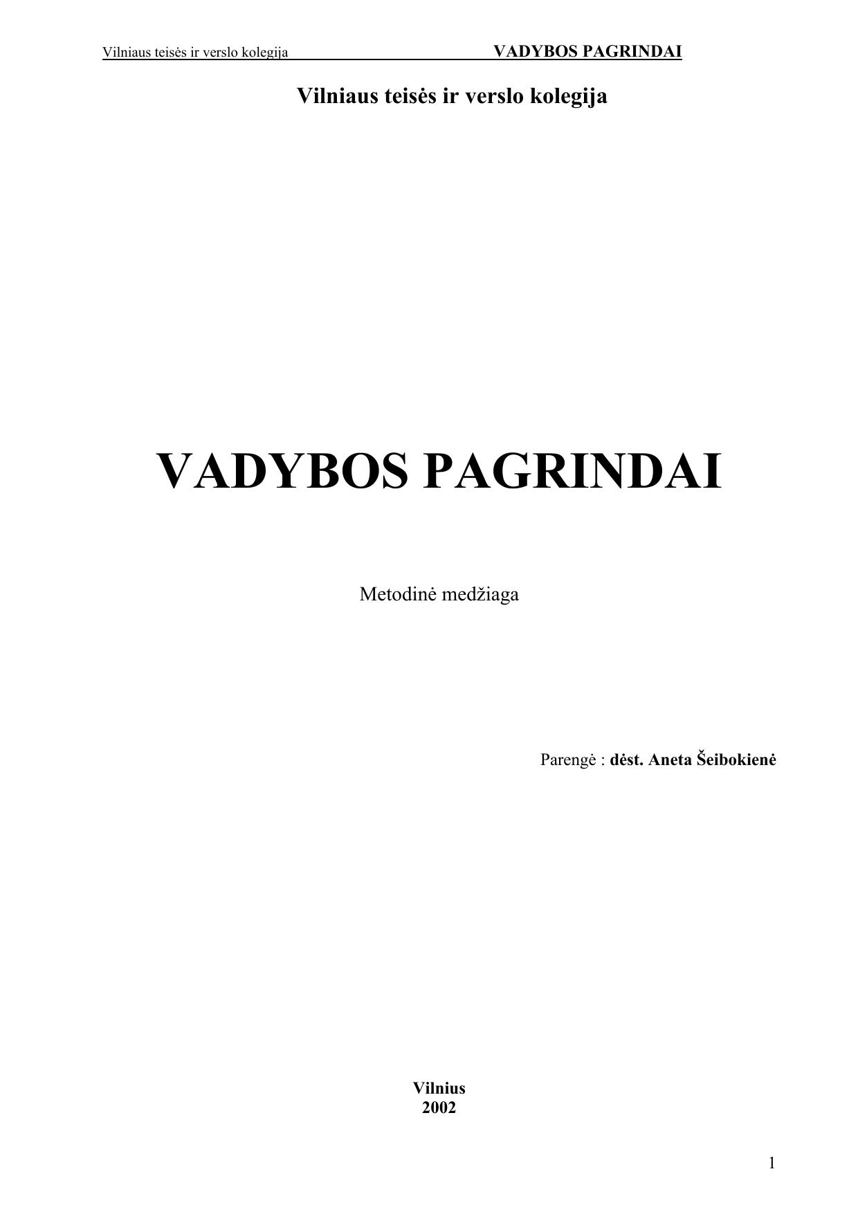 Vadybos Pagrindai
